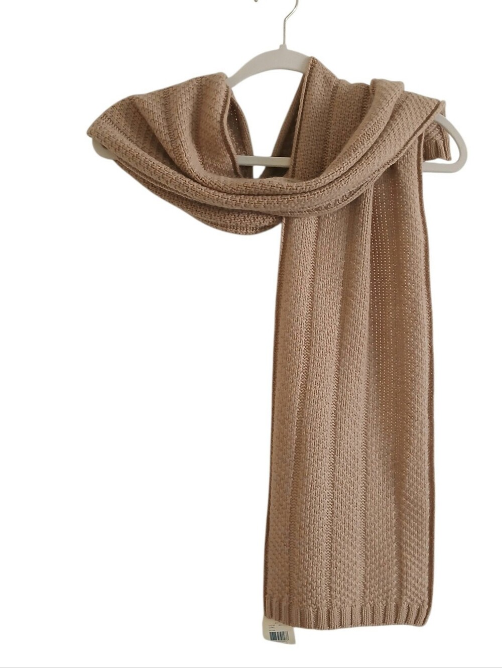NEW Lord & Taylor 100% Cashmere Cable Knit Scarf Camel Tan Quiet Luxury Neutral